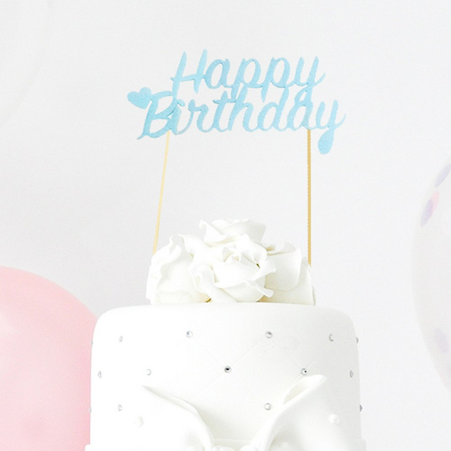 파티쇼 케이크 토퍼 번팅 모음 생일 파티 케익 장식 파티초 기념일, 06.해피벌스데이블루