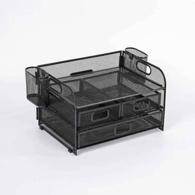 분리형 3층 데스크탑 파일 랙 아카이브 내구성이 뛰어난 실용적인 서랍 스타일 금속 중공 스토리지 그리드, 01 빠른, 04 3 drawers 2 holders