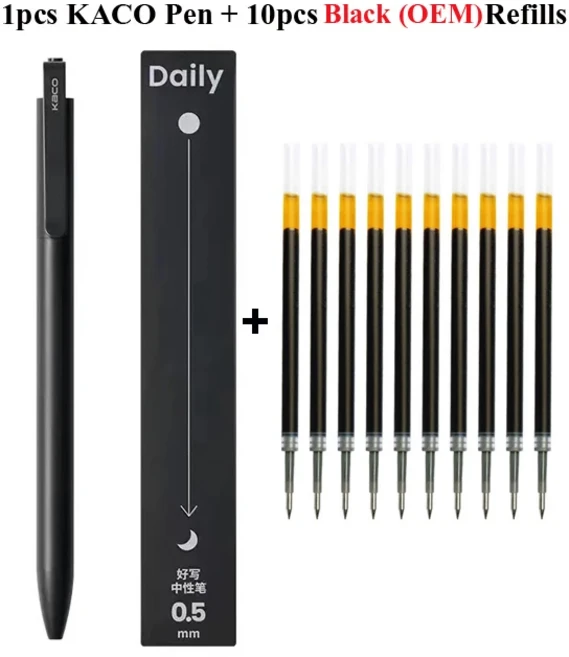 Kaco DAILY 젤 펜 0.5mm 총알 팁 서명 14세 이상를위한 생일 선물 손님 저널링 문구 사무용품, 06 Black OEM BK Ink
