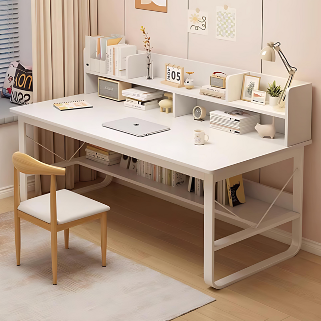 홈컴 책상 사무실 학생 테이블 책장 일체형 컴퓨터 게이밍 책상, 화이트