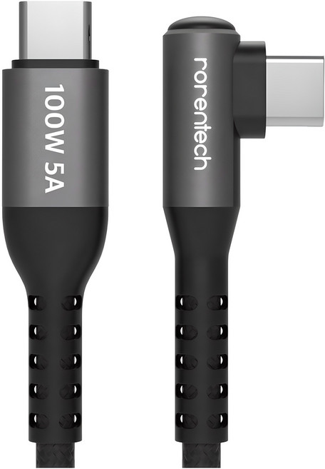 로랜텍 L자형 100W 5A C to C PD 초고속충전 케이블, 2.4m, 1개
