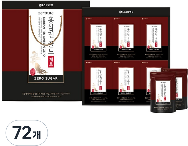 리튠 LG생활건강 홍삼진 골드 제로 음료, 72개, 50ml