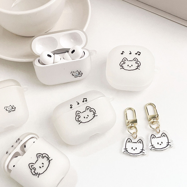 [나인틴프라이데이] 귀여운 고양이 에어팟 버즈 케이스, 에어팟 낀 고양이, 갤럭시 버즈2/라이브/프로2