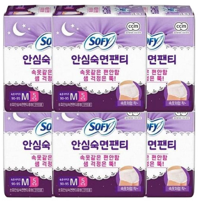 쏘피 안심숙면팬티 5개 x 6팩 중형, 6개입
