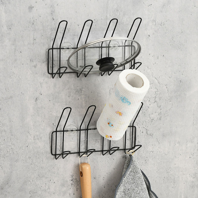 KOEWEI 무타공 다용도 벽걸이 후크 욕실 주방 옷걸이, 블랙, 1개