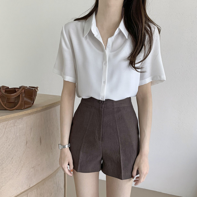 투니스 여성 심플 단색 반소매 셔츠