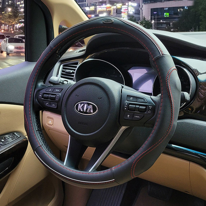 카니드 BF레이서 자동차 가죽 핸들커버 레드스티치 내피 화이트고무 차량핸들커버 호환차량 카이런 NF소나타 팰리세이드 뉴엑센트 뉴베르나 뉴클릭 벨로스터 베뉴 I30 I40 투싼IX