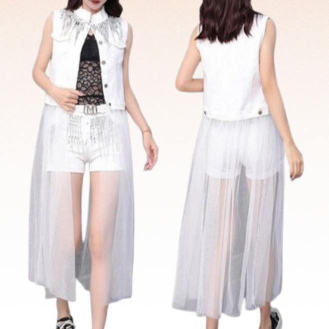 애프터블리 아랑 고고장구 난타 퓨전 조끼 의상 망사 베스트 공연복