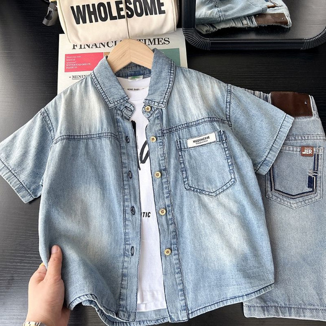 크리스탈하우스 여름 간절기 아동 반팔 청 셔츠 CB016