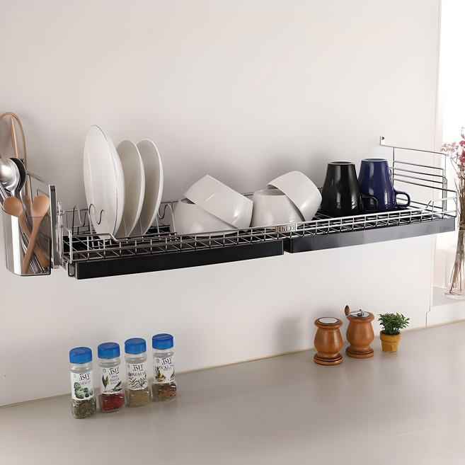 에넥스 벽부착형 식기건조대 800, 1단, 크롬 광택 + 블랙, 1개