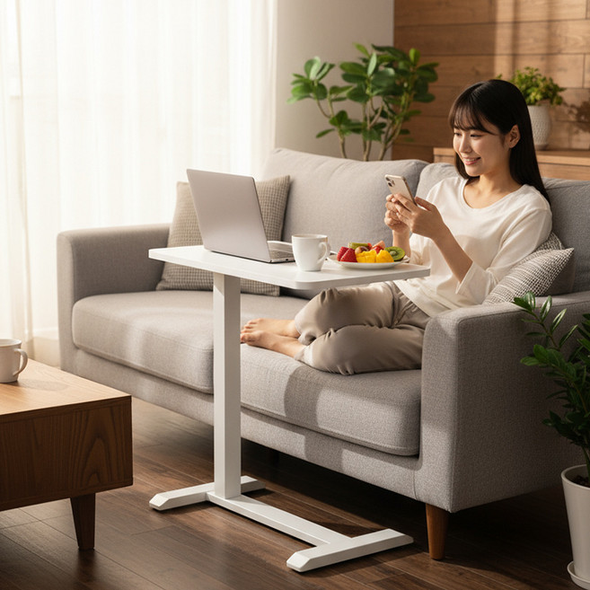 리빙체인지 높이조절 이동식 스탠딩 사이드 테이블, 01.화이트