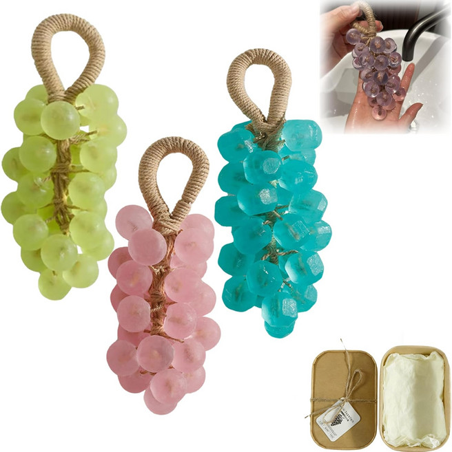 Grape Soap on a Rope 밧줄 위의 포도 비누, Green+peach Pink+royal Blue