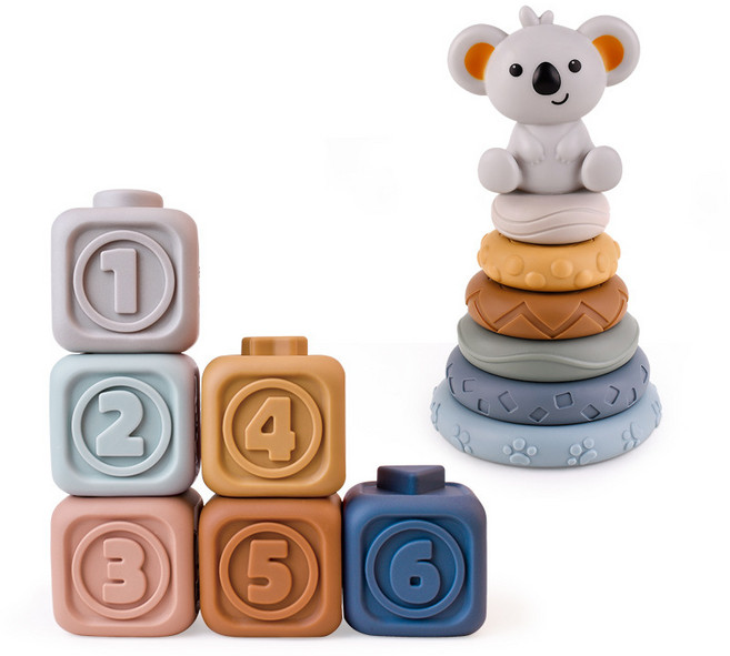 軟積木疊疊樂 益智早教玩具, 1個, 軟積木(六入積木+六入疊疊樂+無尾熊), 如圖