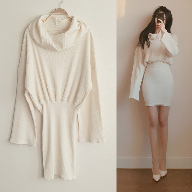 나날샵 터틀넥 오버핏 맨투맨 원피스 겨울 니트 목폴라 폴라 목티 여성 빅사이즈 원피스