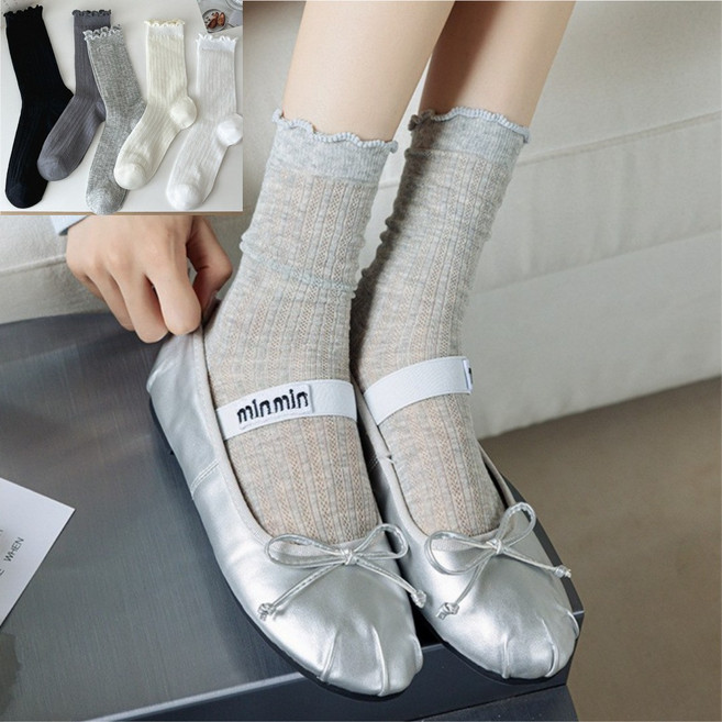 프릴 시스루 양말 골지 레이스 니삭스