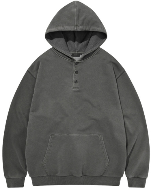 카네이테이 피그먼트 WASHED HENLEY NECK 후드 후디 (CHARCOAL)