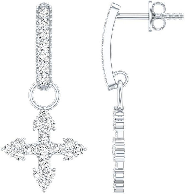 208678 Last Minute 아버지의 날 선물 인증된 모이사나이트 크로스 귀걸이 실버 D-Vs1 품질 드롭 귀걸이 남성용 - 바로 순은 모이사나이트