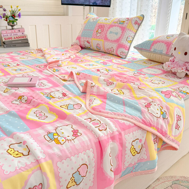 에프식스 산리오 정품 산리오 헬로키티 여름 차렵이불 냉감 침대패드 베개커버 세트