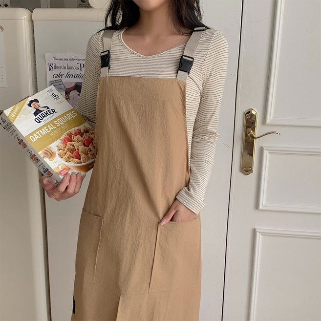 깨비다 주방 앞트임 앞치마, 1개, 베이지