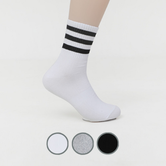 케이삭스 남성 여성 스포츠 삼선라인 중목양말- 10켤레 대한민국에서 생산