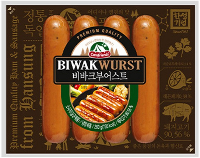 돈육함량 약 90% 한성기업 비바크부어스트, 3개, 260g