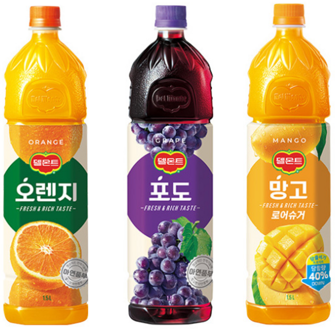 델몬트 100% 오렌지 포도 망고 주스 음료수 1.5L, 6개