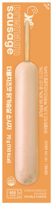 헬스앤뷰티 당류 ZERO 더블치즈맛 닭가슴살 소시지바, 70g, 1개