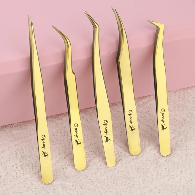 크리스마스 속눈썹 연장 핀셋-2D-6D 볼륨 개별 인조 속눈썹 연장을 위한 정밀 핀셋-골든 핀셋, 02 5pcs Set