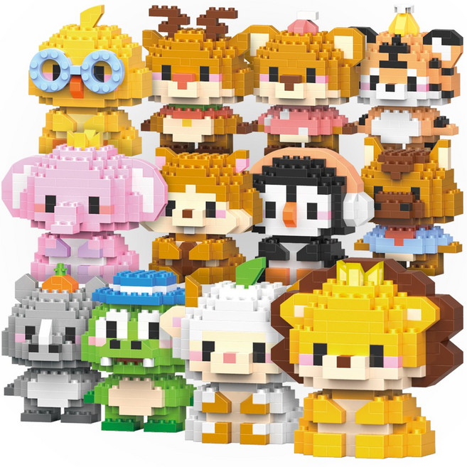 [알꿀밤-나노블럭-동물] E 미니 동물 애니멀 12종 세트, 1개