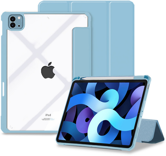 아이엠듀 아이패드 애플펜슬 수납 클리어 스마트커버 분리형 케이스, 소다