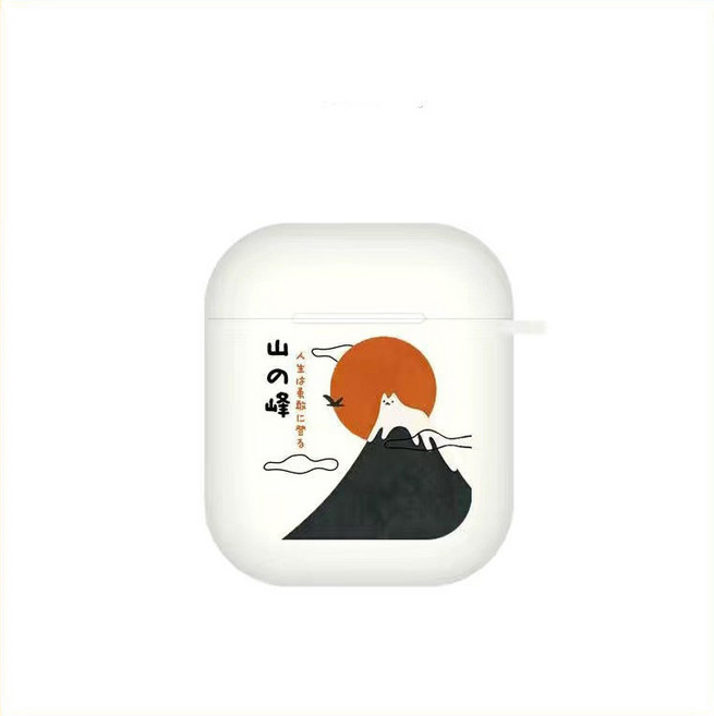富士山貓咪 AirPods 保護殼 日系文藝風防刮保護套, 白色, 1個, AirPods Pro