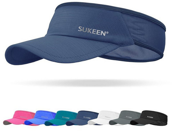 Sukeen 스포츠 선바이저 남성용 여성용 경량 패커블 쿨링 스트레치 바이저 모자 달리기 테니스 골프용 블루. 188311, 네이비 블루
