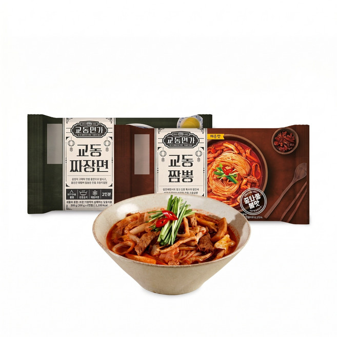 [교동면가] 교동짬뽕 1280g(2인분) 1팩 + 교동짜장 840g(2인분) 1팩 (냉동), 2팩, 1.28kg