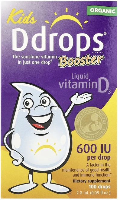 행복하세요 Ddrops 어린이용 부스터 유기농 액상 비타민D3 15mcg(600IU) 2.8ml(0.09fl oz) 건강하시구요, 1개, 28ml
