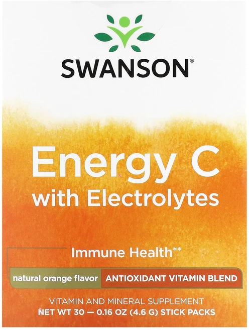 스완슨 에너지 C 전해질 함유 천연 오렌지 스틱팩 30개 각 4.6g (0.16oz), 1개 - 쿠팡