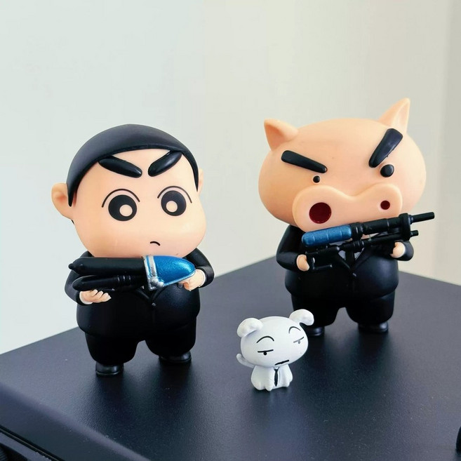 짱구는 못말려 짱구 피규어 요원 선글라스 부리부리대마왕 흰둥이 인테리어 굿즈 3개 세트