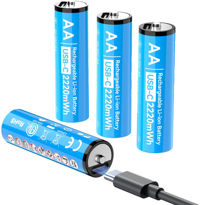 에네곤파워 AA 충전지 C타입 충전식 건전지 USB-C 충전지 장난감용 리모컨용 + 케이블, 4개