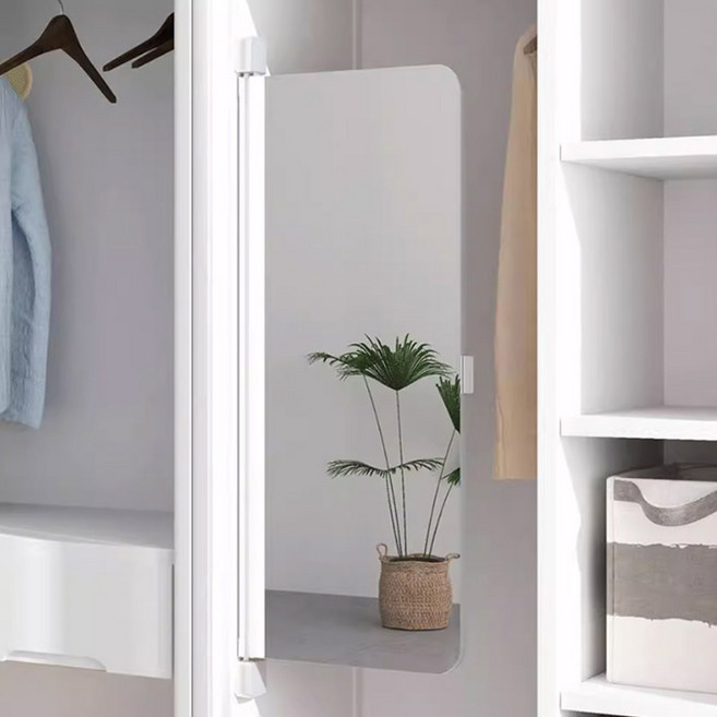 [100*30CM] 부착형 180도 회전 거울 드레스룸 전신거울, 화이트 높이 100CM
