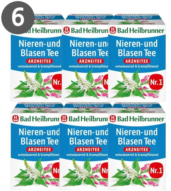 독일 바드하일브루너 Bad Heilbrunner 방광 신장 허브차 이뇨 노폐물배출 차 Nieren- & Blasen Tee 8티백, 6개 - 쿠팡