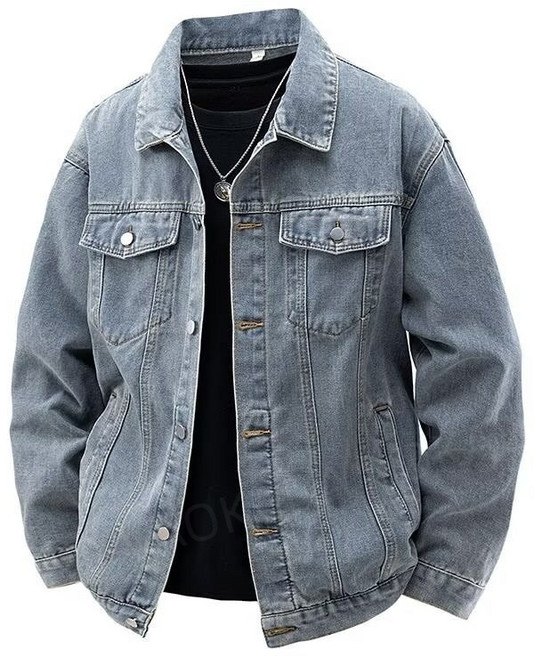 AOKADA 남성 봄 가을 카고 데님 캐주얼 청자켓