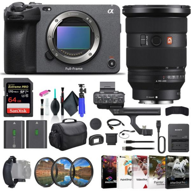 소니 FX3 풀프레임 시네마 카메라 ILMEFX3 FE 2470mm 렌즈 64GB 메모리 카드 필터 키트 가방 NPFZ100 호환 배터리 카드 리더기 Corel P, 소니 FX3 풀프레임 시네마 카메라 ILMEFX3, F, 1개