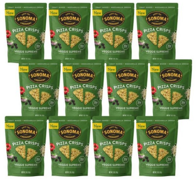 Sonoma Creamery 과자 칩 소노마 크리머리 피자 크리스프 토마토 바질 9.5온스 2개입 짭짤한 스낵 크래커 고단백 저탄수화물 글루텐 프리 밀가루 케토 친화적, 채소 수프림, 2 온스 (12팩)