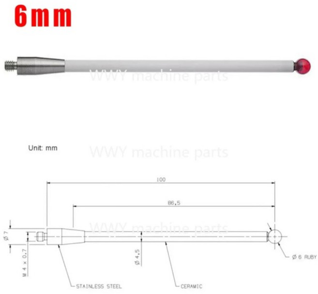 호환 CMM 터치 프로브 스타일러스 6mm 볼 CNC 팁 세라믹 샤프트 M4 A-5000-3712 3 좌표 도구, 01 China Mainland