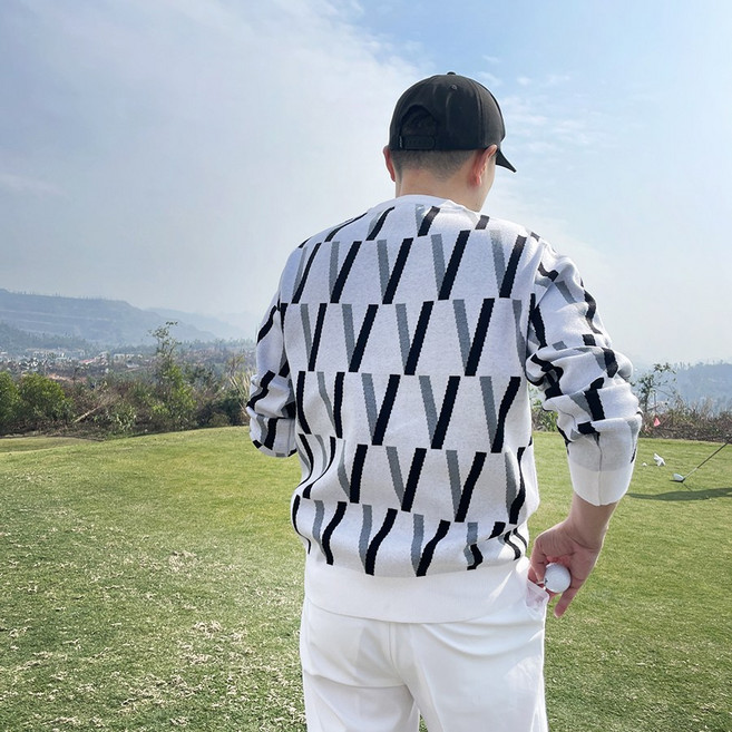 투솜 남성골프니트 여성골프니트 커플골프니트 여자골프웨어 남자골프웨어 남성 골프니트 V-패턴 라운드 니트웨어 봄 가을 겨울 남자골프의류 봄골프웨어