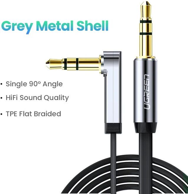 UGREEN-Aux 케이블 스피커 케이블 3.5mm 오디오 케이블 자동차 헤드폰 오디오 3.5mm 잭 스피커 삼성 샤오미, 01 Grey Metal Shell, 01 2m