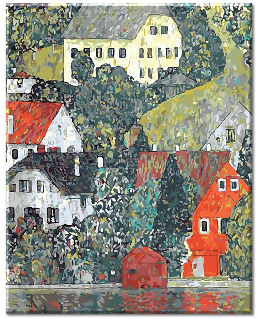 모모픽스페인팅 물감 3배 DIY 명화 그리기 액자 대형 75 x 60 cm, WP04  클림트 아터 호숫가의 교회, 1개