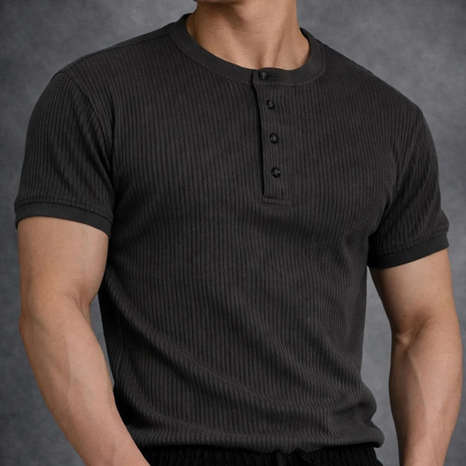 놈브레 남성 머슬핏 헨리넥 반팔 티셔츠