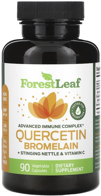 Forest Leaf 퀘르세틴 브로멜라인 + 쐐기풀 & 비타민C 베지 캡슐 90정, 1개 - 쿠팡