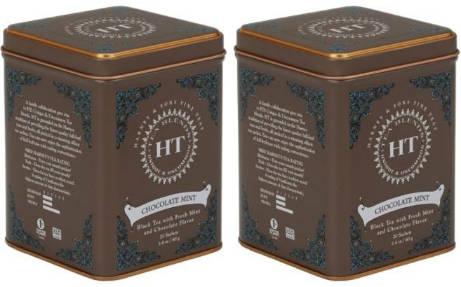 Harney Sons 홍차 하니 앤 선스 카페인 함유 핫 시나몬 선셋 블랙 티 오렌지와 정향 티백 20개입 1팩, 민트 초콜릿, 20개입 (2팩)