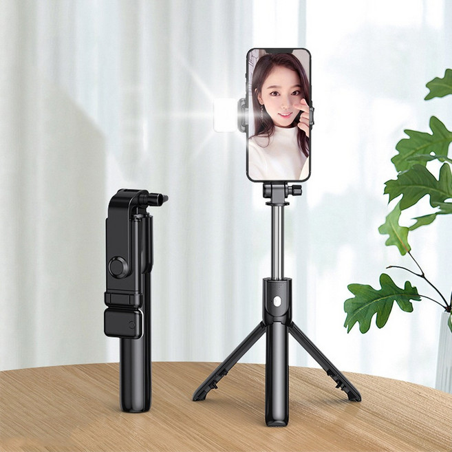 튼튼한 fooi 2단 조명 100cm 블루투스 접이식 셀카봉 삼각대 만족도1위, 화이트, 1개